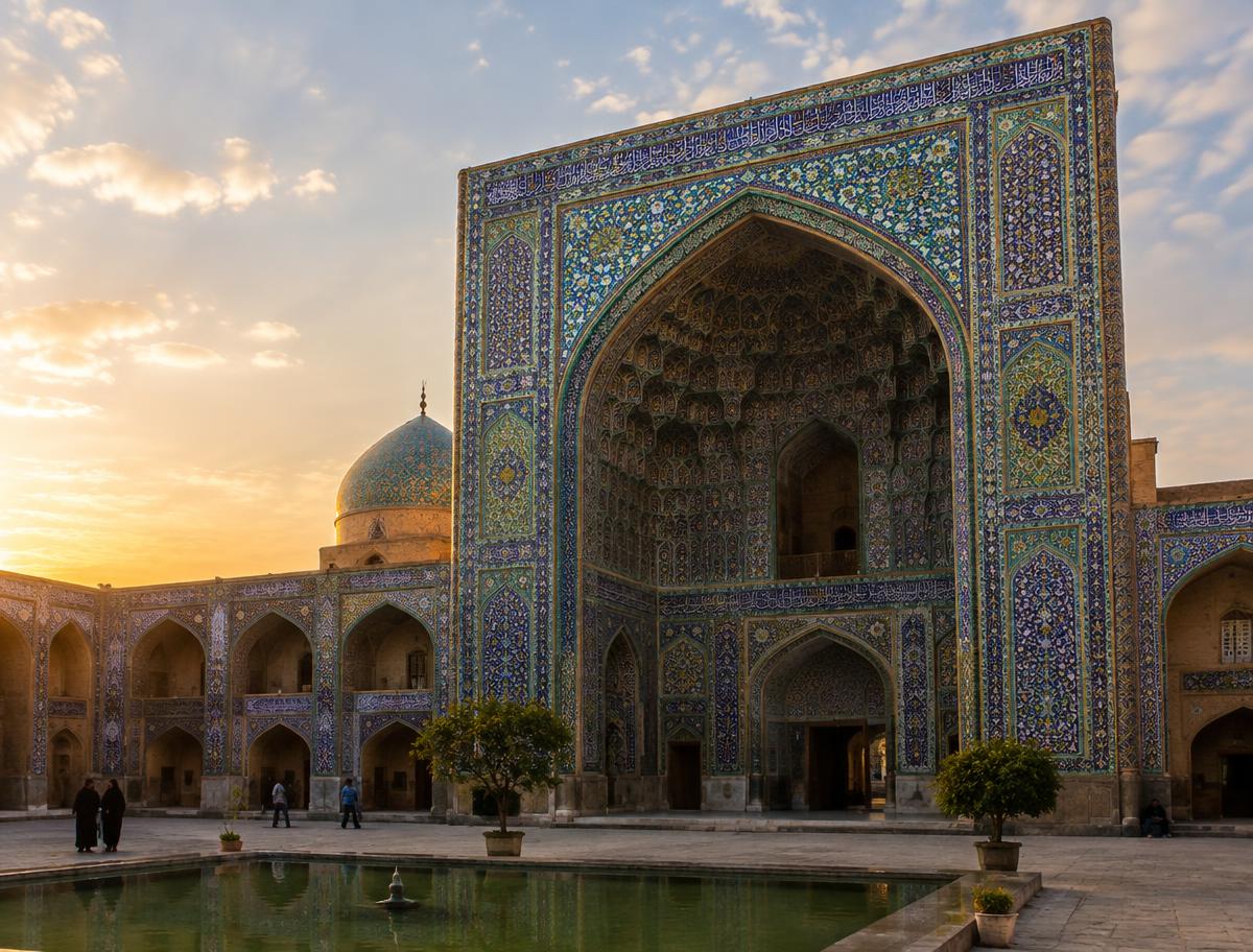 Tiled mosque courtyard